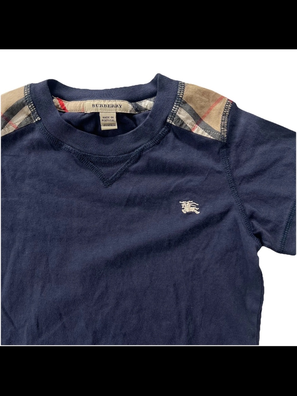 Burberry Blue Short Sleeve Tee Shirt Kids Youth 4 Years Nova Check Plaid Logo